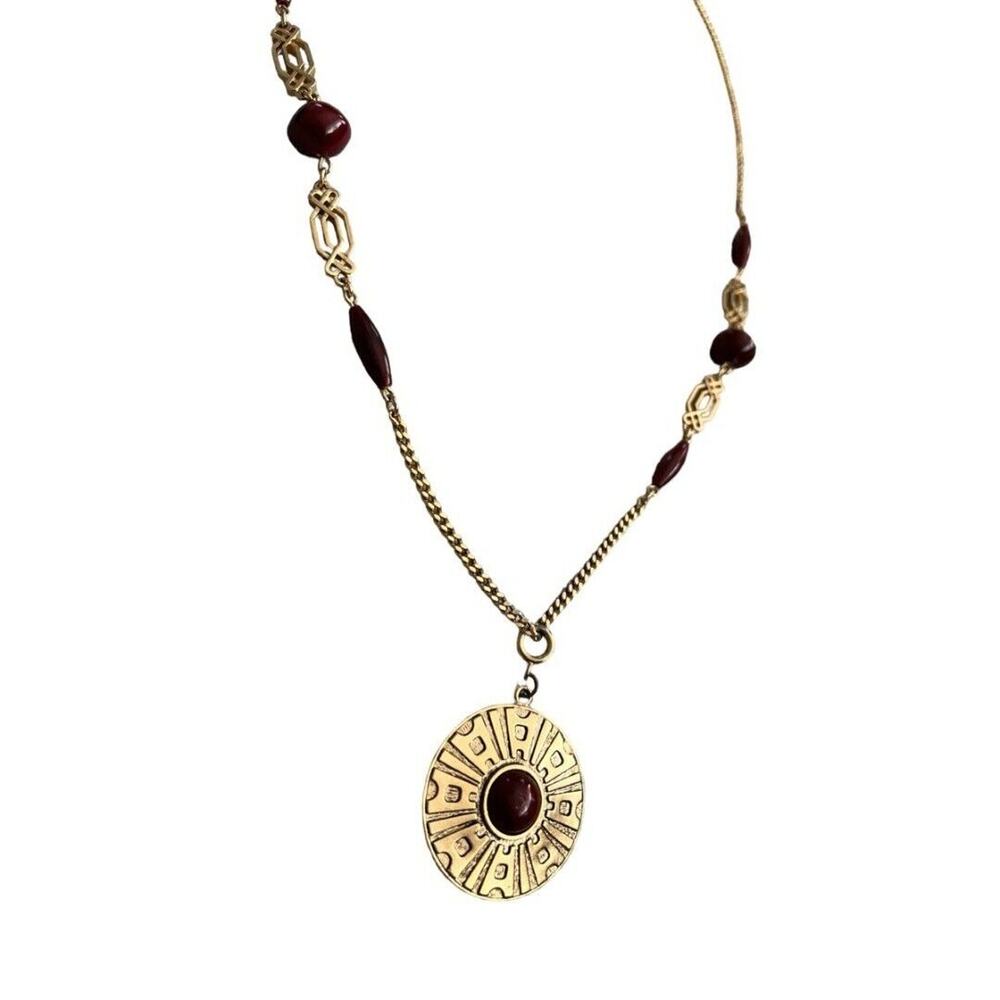 Sarah Coventry Goldtone Pendant Necklace Vintage Chain with Beads and Cabochon A